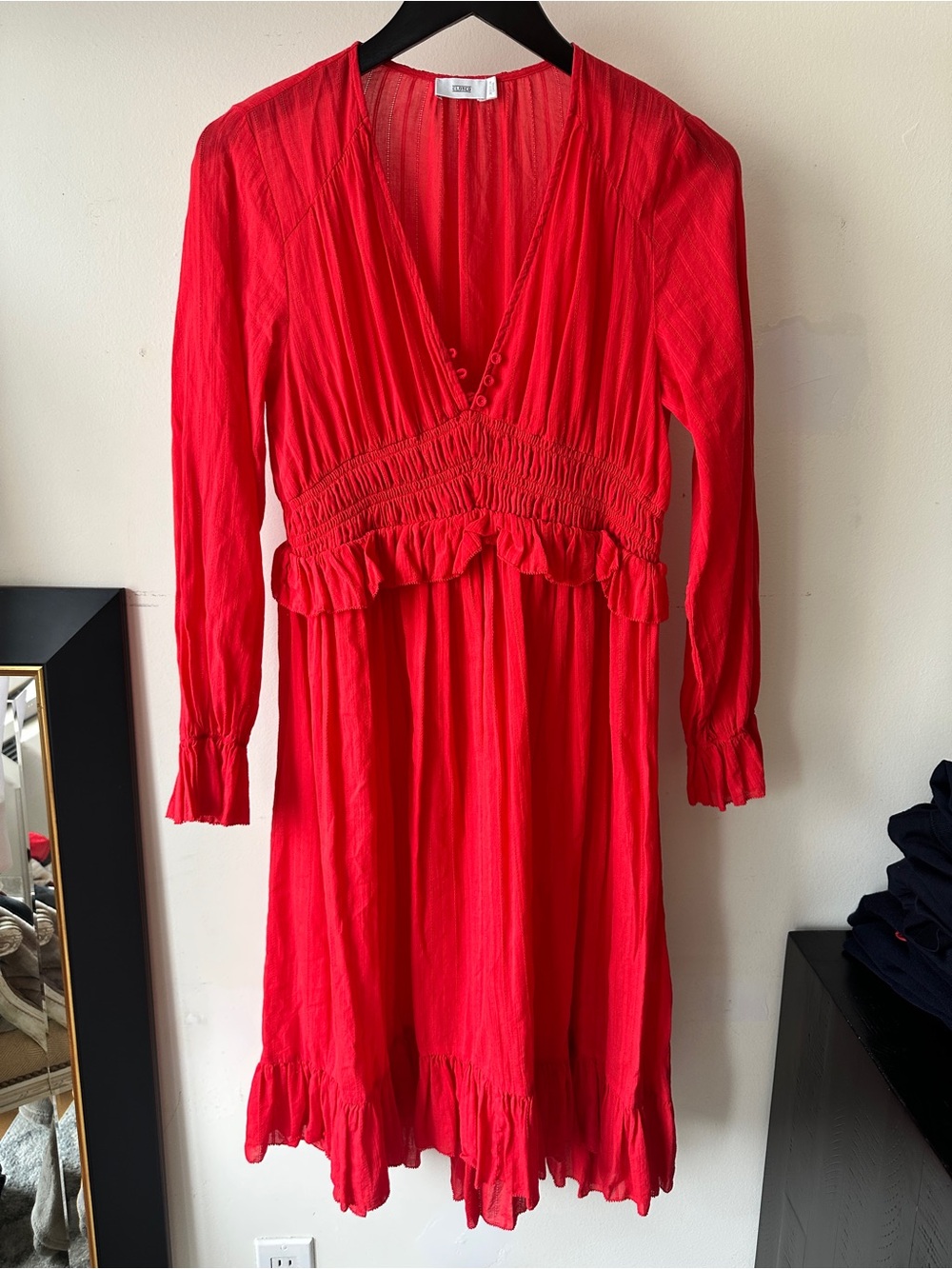 Closed Small Long-Sleeve Ruffle Midi Dress